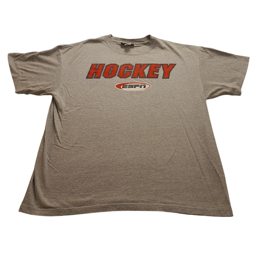 ESPN Hockey T Shirt Men's XL Gray Red Graphic Short Sleeve Sports Tee Casual